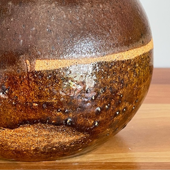 Hand Made Indoor Planter Flower Pot Brown Drip Glaze Studio Pottery MCM - Picture 6 of 12